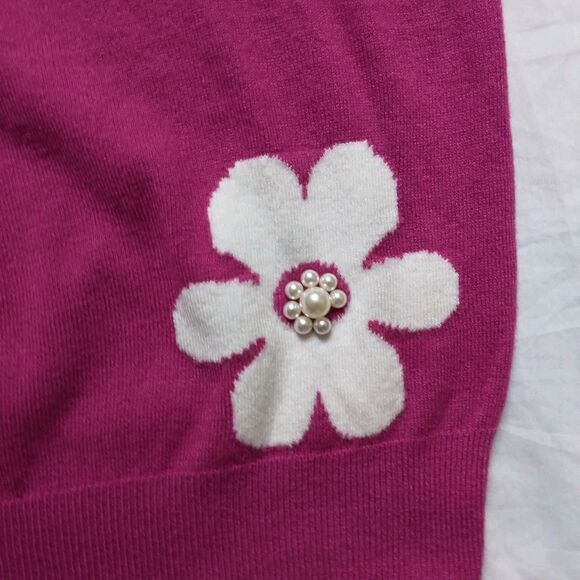 Versona Sweater Pink White Daisy Lightweight Barbiecore Feminine Womens Medium - Picture 4 of 10